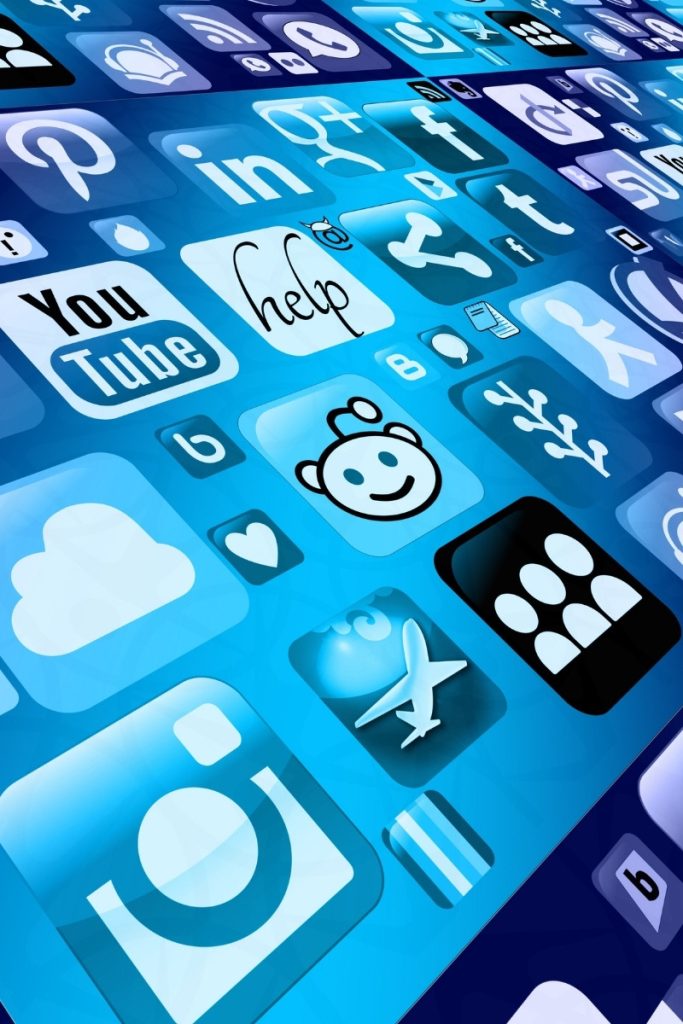 Social networking app symbols shown on blue